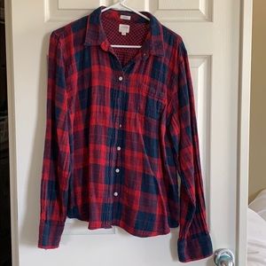 J Crew Red/Navy Blue Plaid Boy Fit Flannel Shirt
